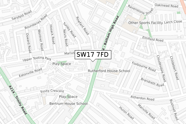 SW17 7FD map - large scale - OS Open Zoomstack (Ordnance Survey)