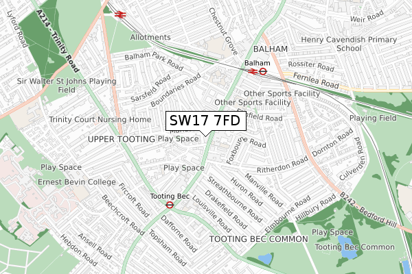 SW17 7FD map - small scale - OS Open Zoomstack (Ordnance Survey)