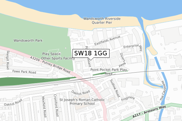 SW18 1GG map - large scale - OS Open Zoomstack (Ordnance Survey)