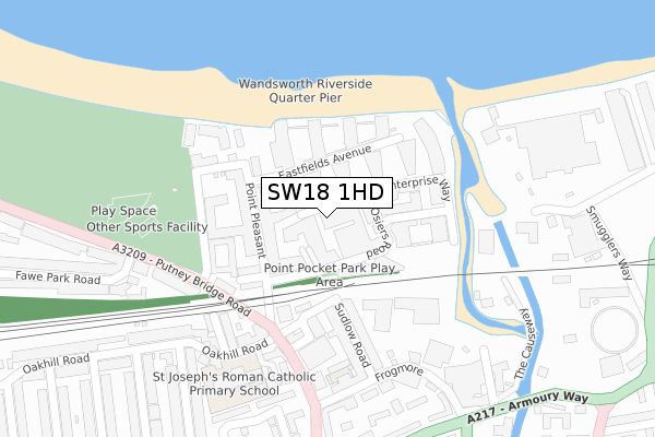 SW18 1HD map - large scale - OS Open Zoomstack (Ordnance Survey)