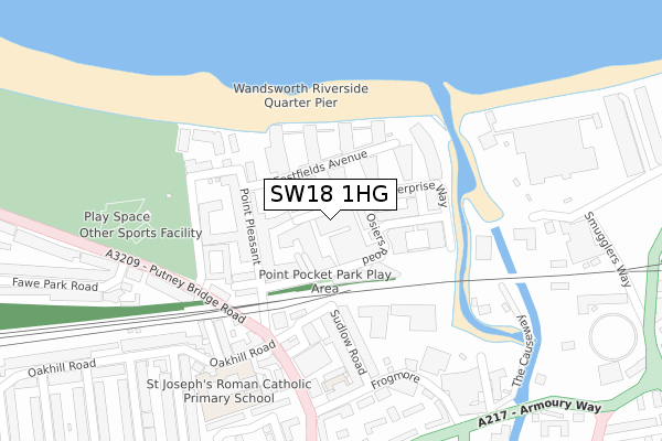 SW18 1HG map - large scale - OS Open Zoomstack (Ordnance Survey)