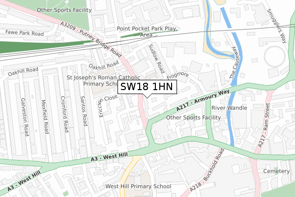 SW18 1HN map - large scale - OS Open Zoomstack (Ordnance Survey)