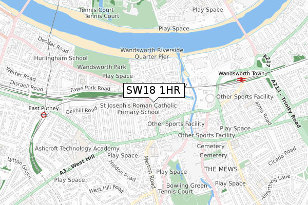 SW18 1HR map - small scale - OS Open Zoomstack (Ordnance Survey)