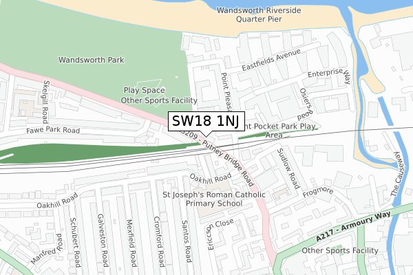 SW18 1NJ map - large scale - OS Open Zoomstack (Ordnance Survey)