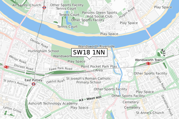 SW18 1NN map - small scale - OS Open Zoomstack (Ordnance Survey)