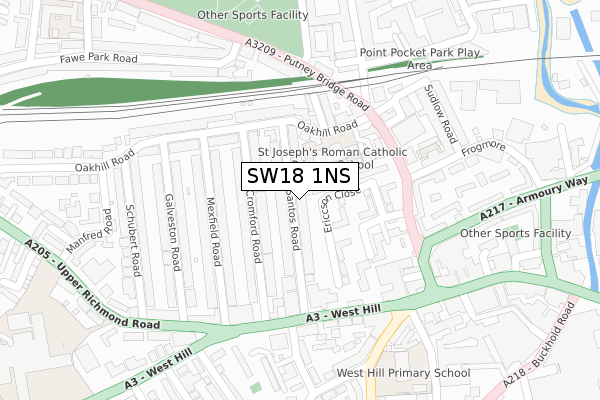 SW18 1NS map - large scale - OS Open Zoomstack (Ordnance Survey)