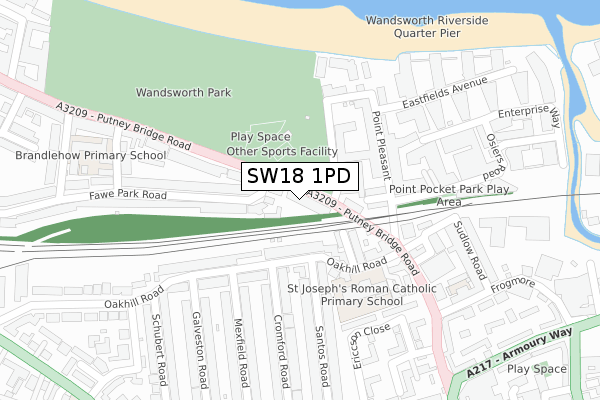 SW18 1PD map - large scale - OS Open Zoomstack (Ordnance Survey)