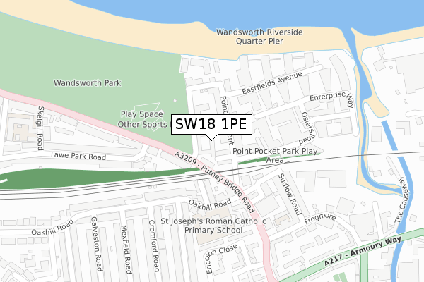 SW18 1PE map - large scale - OS Open Zoomstack (Ordnance Survey)