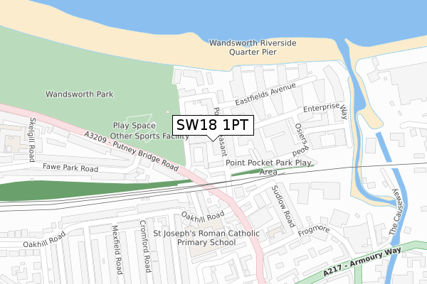 SW18 1PT map - large scale - OS Open Zoomstack (Ordnance Survey)