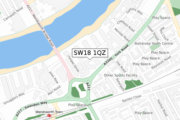 SW18 1QZ map - large scale - OS Open Zoomstack (Ordnance Survey) SW18 1QZ map - large scale - OS Open Zoomstack (Ordnance Survey)