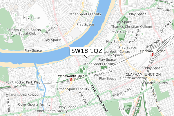 SW18 1QZ map - small scale - OS Open Zoomstack (Ordnance Survey)