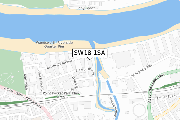 SW18 1SA map - large scale - OS Open Zoomstack (Ordnance Survey)