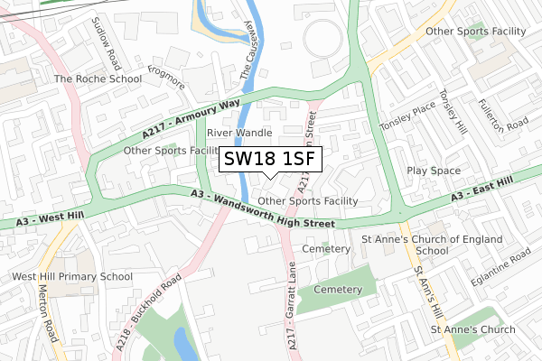 SW18 1SF map - large scale - OS Open Zoomstack (Ordnance Survey)