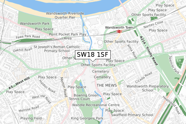 SW18 1SF map - small scale - OS Open Zoomstack (Ordnance Survey)