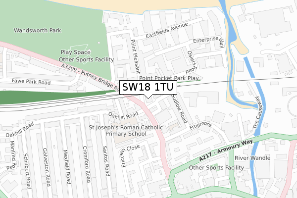 SW18 1TU map - large scale - OS Open Zoomstack (Ordnance Survey)