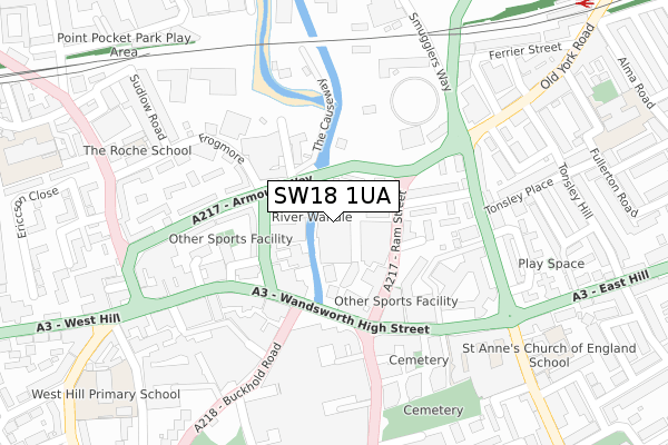 SW18 1UA map - large scale - OS Open Zoomstack (Ordnance Survey)