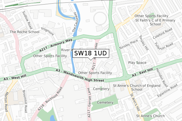 SW18 1UD map - large scale - OS Open Zoomstack (Ordnance Survey)