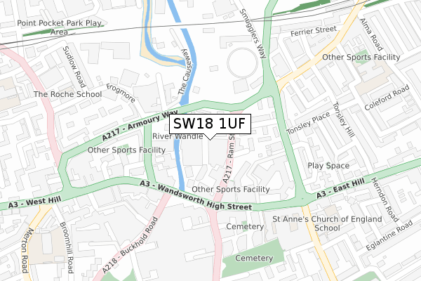 SW18 1UF map - large scale - OS Open Zoomstack (Ordnance Survey)