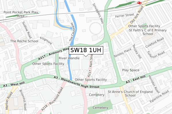 SW18 1UH map - large scale - OS Open Zoomstack (Ordnance Survey)