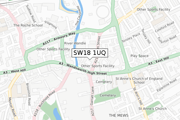 SW18 1UQ map - large scale - OS Open Zoomstack (Ordnance Survey)