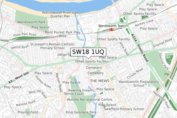 SW18 1UQ map - small scale - OS Open Zoomstack (Ordnance Survey)