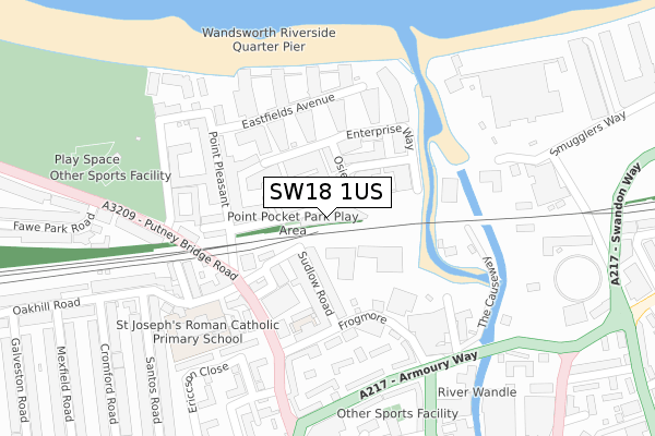 SW18 1US map - large scale - OS Open Zoomstack (Ordnance Survey)