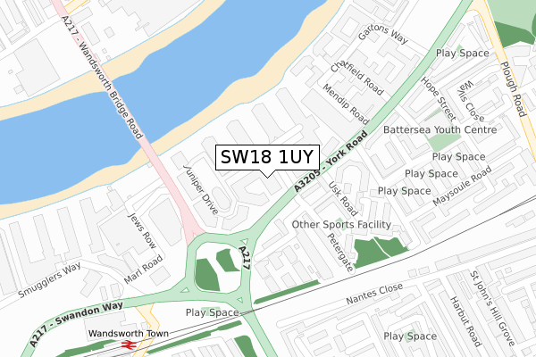 SW18 1UY map - large scale - OS Open Zoomstack (Ordnance Survey)