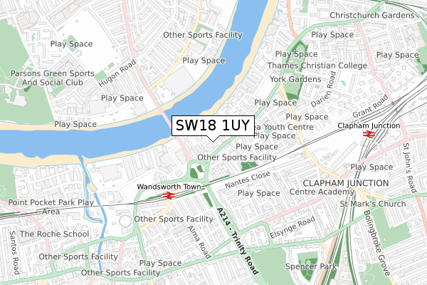 SW18 1UY map - small scale - OS Open Zoomstack (Ordnance Survey)