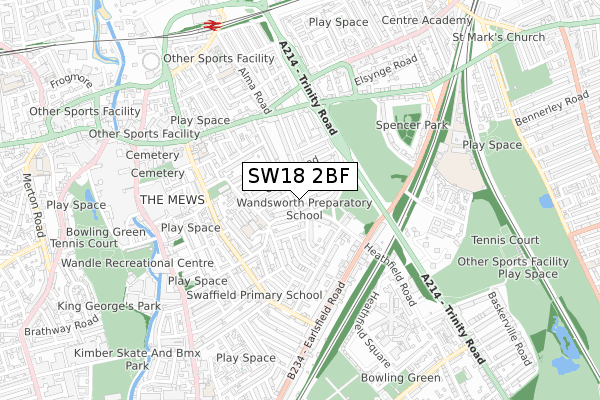SW18 2BF map - small scale - OS Open Zoomstack (Ordnance Survey)