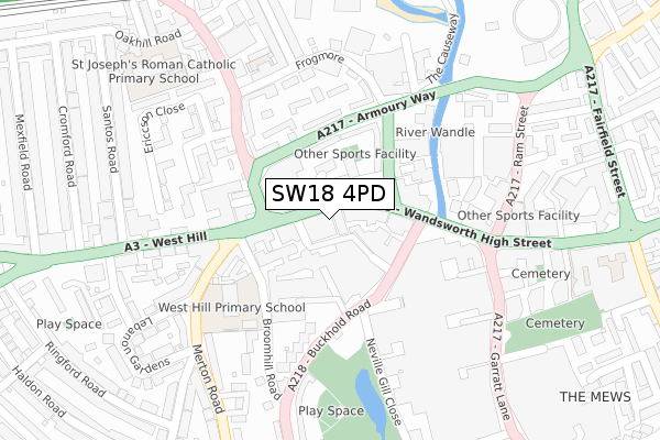 SW18 4PD map - large scale - OS Open Zoomstack (Ordnance Survey)