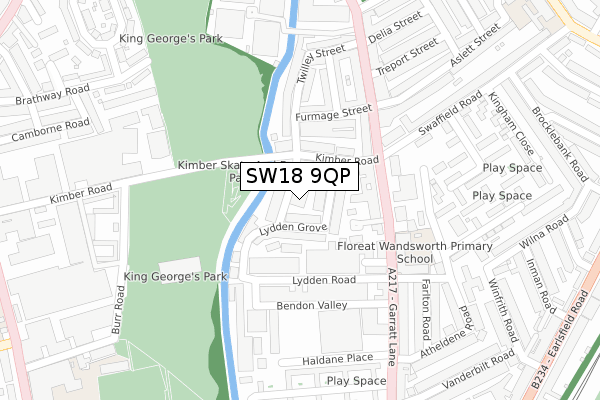 SW18 9QP map - large scale - OS Open Zoomstack (Ordnance Survey)