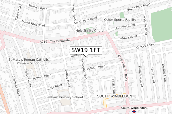 SW19 1FT map - large scale - OS Open Zoomstack (Ordnance Survey)