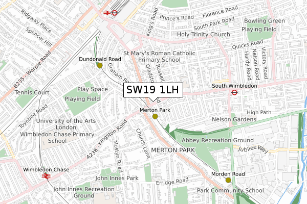 SW19 1LH map - small scale - OS Open Zoomstack (Ordnance Survey)