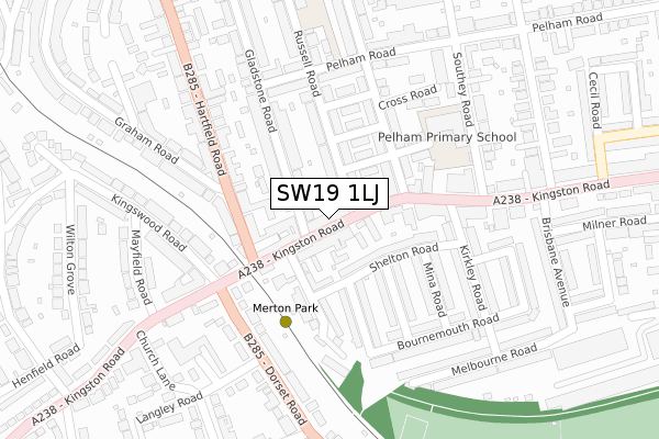 SW19 1LJ map - large scale - OS Open Zoomstack (Ordnance Survey)