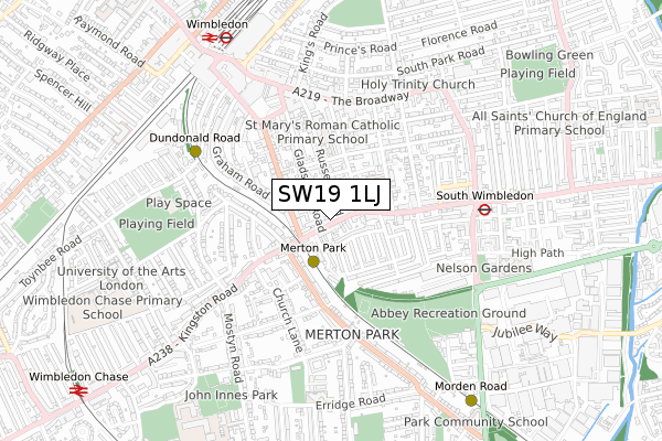 SW19 1LJ map - small scale - OS Open Zoomstack (Ordnance Survey)