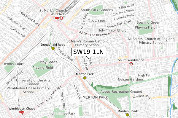 SW19 1LN map - small scale - OS Open Zoomstack (Ordnance Survey)