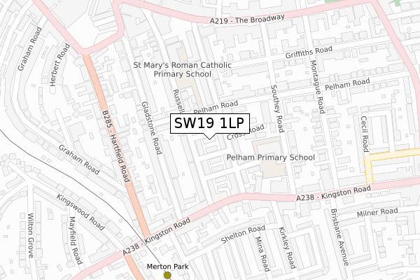 SW19 1LP map - large scale - OS Open Zoomstack (Ordnance Survey)