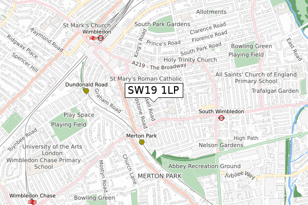 SW19 1LP map - small scale - OS Open Zoomstack (Ordnance Survey)