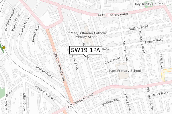 SW19 1PA map - large scale - OS Open Zoomstack (Ordnance Survey)