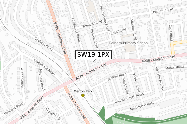 SW19 1PX map - large scale - OS Open Zoomstack (Ordnance Survey)