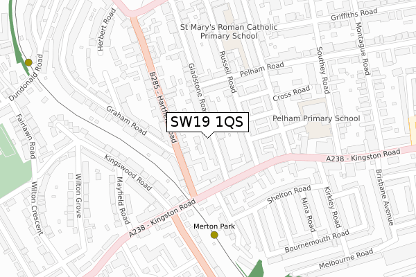 SW19 1QS map - large scale - OS Open Zoomstack (Ordnance Survey)