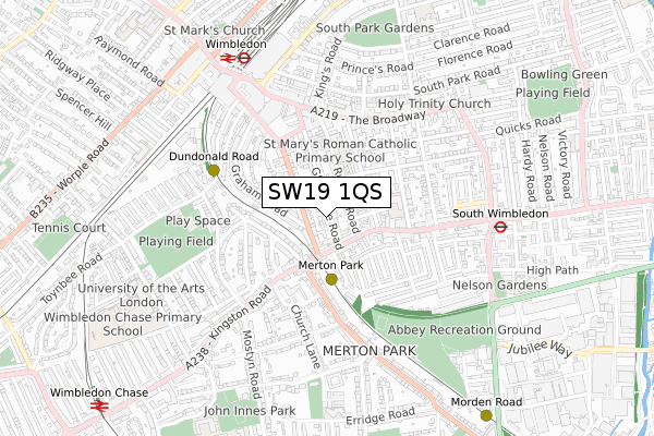 SW19 1QS map - small scale - OS Open Zoomstack (Ordnance Survey)