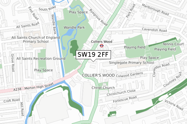 SW19 2FF map - large scale - OS Open Zoomstack (Ordnance Survey)
