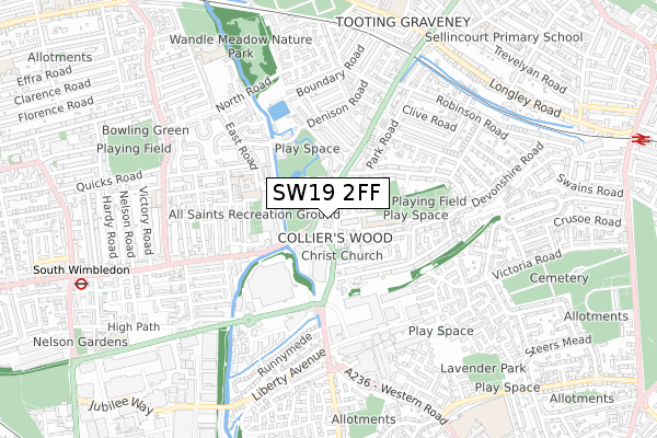 SW19 2FF map - small scale - OS Open Zoomstack (Ordnance Survey)