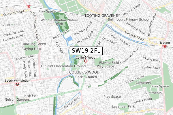 SW19 2FL map - small scale - OS Open Zoomstack (Ordnance Survey)