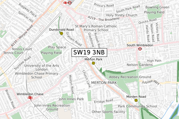 SW19 3NB map - small scale - OS Open Zoomstack (Ordnance Survey)