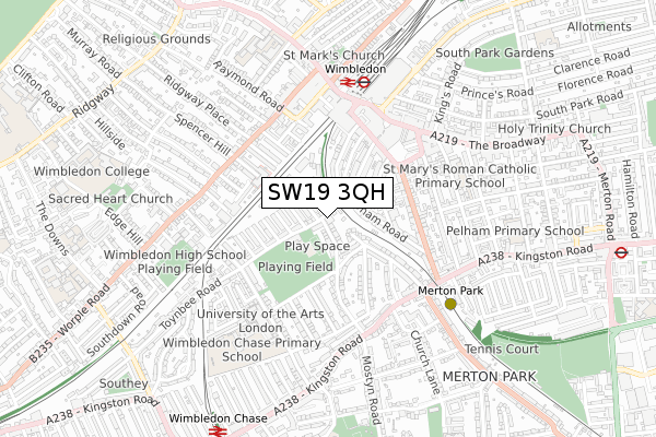 SW19 3QH map - small scale - OS Open Zoomstack (Ordnance Survey)