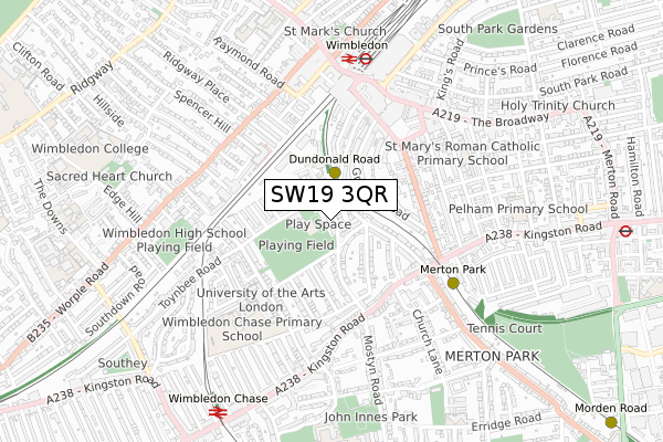 SW19 3QR map - small scale - OS Open Zoomstack (Ordnance Survey)