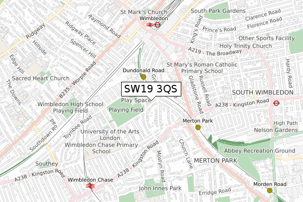 SW19 3QS map - small scale - OS Open Zoomstack (Ordnance Survey)