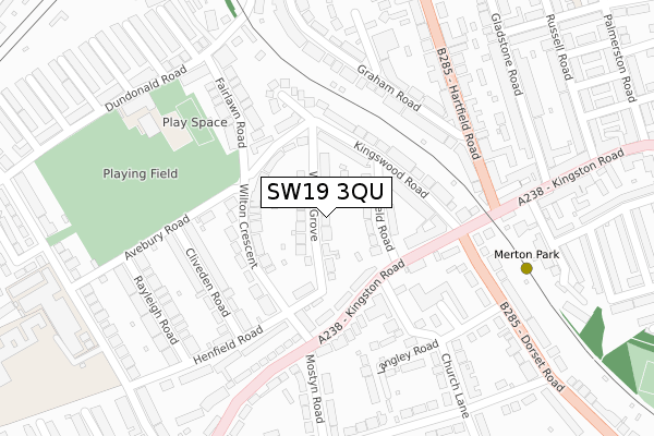 SW19 3QU map - large scale - OS Open Zoomstack (Ordnance Survey)